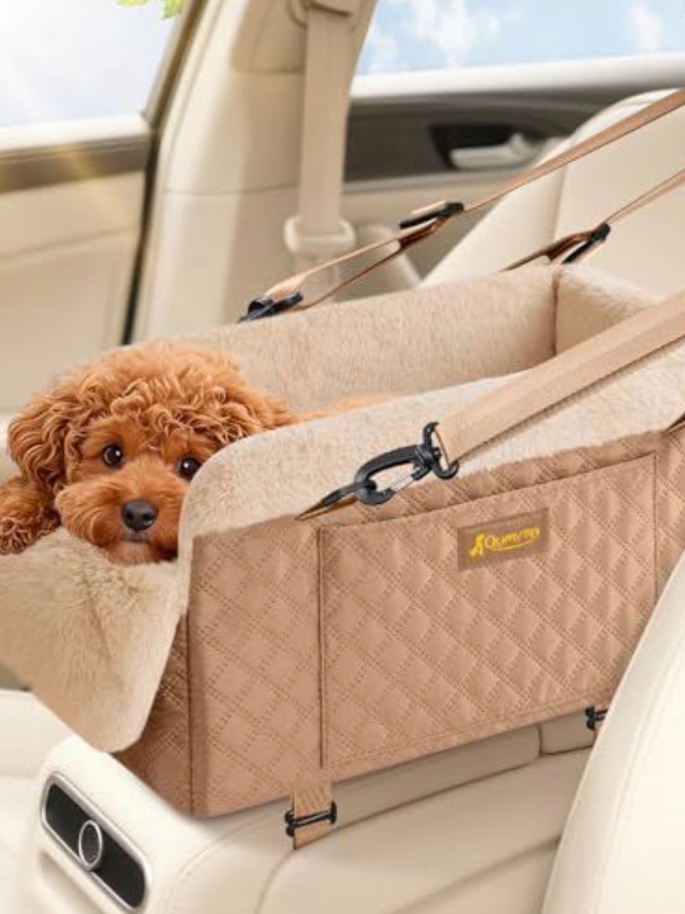 Cozy Tan Dog Car Seat Booster by